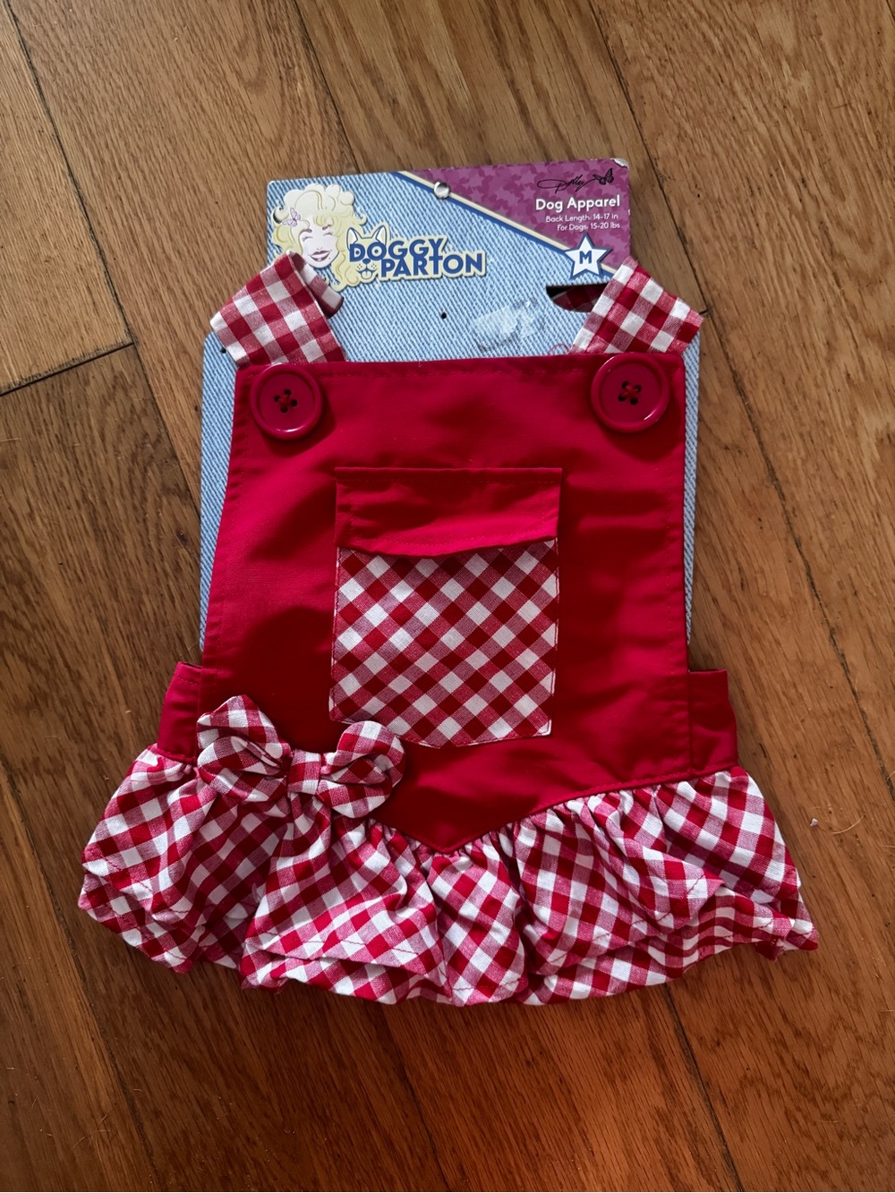 Dolly Parton Doggy Parton Red Gingham Overalls Dress for Dogs Size M NWT